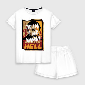 Женская пижама с шортиками хлопок с принтом King Of Hell , 100% хлопок | футболка прямого кроя, шорты свободные с широкой мягкой резинкой | crowley | supernatural | vdzabma | кроули | сверхъестественное