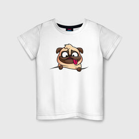 Детская футболка хлопок с принтом Мопс , 100% хлопок | круглый вырез горловины, полуприлегающий силуэт, длина до линии бедер | pug | милые создания | мопс | пес | рисунок | собака | собачка | щенок | щенок мопс