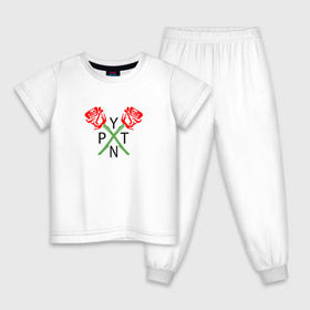 Детская пижама хлопок с принтом PAYTON MOORMEIER (НА СПИНЕ) , 100% хлопок |  брюки и футболка прямого кроя, без карманов, на брюках мягкая резинка на поясе и по низу штанин
 | Тематика изображения на принте: flower | payton moormeier | roses | tiktok | блогер | пейтон | пейтон моормиер | розы | тикток | тиктокер | цветы | ютубер