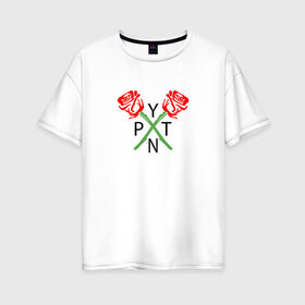 Женская футболка хлопок Oversize с принтом PAYTON MOORMEIER (НА СПИНЕ) , 100% хлопок | свободный крой, круглый ворот, спущенный рукав, длина до линии бедер
 | flower | payton moormeier | roses | tiktok | блогер | пейтон | пейтон моормиер | розы | тикток | тиктокер | цветы | ютубер