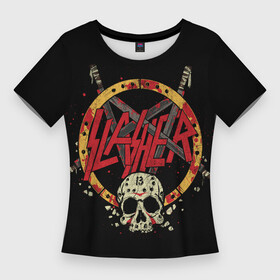 Женская футболка 3D Slim с принтом SLAYER | ROCK POSTER (Z) ,  |  | blood | rock | slayer | группа slayer | кости | музыка | рок | череп