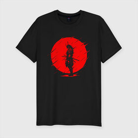 Мужская футболка хлопок Slim с принтом SAMURAI , 92% хлопок, 8% лайкра | приталенный силуэт, круглый вырез ворота, длина до линии бедра, короткий рукав | japan | japanese | samurai | катана | меч | самураи | самурай | солнце | япония