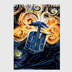 Скетчбук с принтом Van Gogh Tardis , 100% бумага
 | 48 листов, плотность листов — 100 г/м2, плотность картонной обложки — 250 г/м2. Листы скреплены сверху удобной пружинной спиралью | Тематика изображения на принте: david tennant | doctor who | jodie whittaker | matt smith | space | tardis | time | время | девид теннант | джоди уиттакер | доктор | доктор кто | космос | мэтт смит | тардис