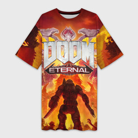 Платье-футболка 3D с принтом DOOM Eternal. ,  |  | doom eternal | esport | game | дорога в ад | дум | дум энтернал | игра | кибердемон | киберспорт | тир