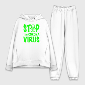 Женский костюм хлопок Oversize с принтом Stop the Coronavirus ,  |  | 2019   ncov | coronavirus | covid | covid 19 | ncov | virus | арт | биологическая опасность | болезнь | вирус | знак | карантин | корона | коронавирус | короновирус | мем | мой руки | оставайся дома | пандемия | помой руки