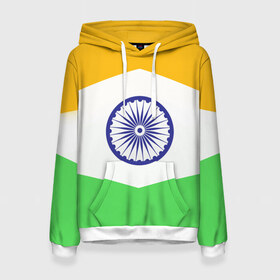 Женская толстовка 3D с принтом Индия , 100% полиэстер  | двухслойный капюшон со шнурком для регулировки, мягкие манжеты на рукавах и по низу толстовки, спереди карман-кенгуру с мягким внутренним слоем. | india | индия | нью дели | страна | флаг | флаг страны | хинди