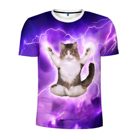 Мужская футболка 3D спортивная с принтом Повелитель Молний | Котэ , 100% полиэстер с улучшенными характеристиками | приталенный силуэт, круглая горловина, широкие плечи, сужается к линии бедра | cat | cats | kitten | kitty | memes | nice | punk | rain | yoga | грозы | дождь | йога | кот | котик | котики | котэ | кошка | медитация | мем | мемы | милая | милый | молнии | панк | приколы | рок | рэп | трэш