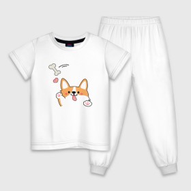 Детская пижама хлопок с принтом Корги лапочка , 100% хлопок |  брюки и футболка прямого кроя, без карманов, на брюках мягкая резинка на поясе и по низу штанин
 | 