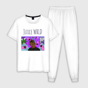 Мужская пижама хлопок с принтом Juice WRLD , 100% хлопок | брюки и футболка прямого кроя, без карманов, на брюках мягкая резинка на поясе и по низу штанин
 | 