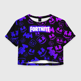 Женская футболка Crop-top 3D с принтом FORTNITE MARSHMELLO , 100% полиэстер | круглая горловина, длина футболки до линии талии, рукава с отворотами | 2020 | cs | dj | fortnite | game | marshmello | music | neon | pubg | бомбы | ведро | ди джей | игра | краски | марш | маршмелло | музыка | неон | скин | форт | фортн | фортнайт | человек