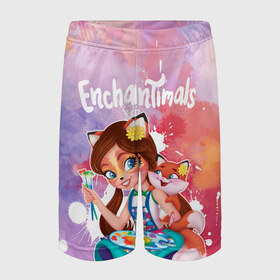 Детские спортивные шорты 3D с принтом Энчантималс ,  100% полиэстер
 | пояс оформлен широкой мягкой резинкой, ткань тянется
 | enchantimals | детское | для девочек | зверюшки | игрушки | куклы | энчантималс