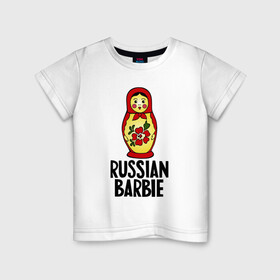 Детская футболка хлопок с принтом Russian barbie , 100% хлопок | круглый вырез горловины, полуприлегающий силуэт, длина до линии бедер | barbie | russian | russian barbie | барби | матрёшка | русская барби
