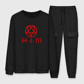 Мужской костюм хлопок с принтом HIM LOGO RED , 100% хлопок | на свитшоте круглая горловина, мягкая резинка по низу. Брюки заужены к низу, на них два вида карманов: два “обычных” по бокам и два объемных, с клапанами, расположенные ниже линии бедра. Брюки с мягкой трикотажной резинкой на поясе и по низу штанин. В поясе для дополнительного комфорта — широкие завязки | him | music | rock | ville hermanni valo | вало | вилли | готик метал | готик рок | лав метал | рок | хим