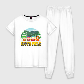 Женская пижама хлопок с принтом ЮЖНЫЙ ПАРК , 100% хлопок | брюки и футболка прямого кроя, без карманов, на брюках мягкая резинка на поясе и по низу штанин | kenny | south park | кенни | мультфильмы | южный парк