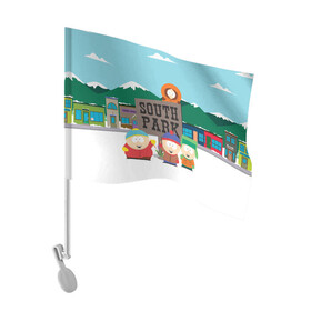 Флаг для автомобиля с принтом ЮЖНЫЙ ПАРК | SOUTH PARK (Z) , 100% полиэстер | Размер: 30*21 см | kenny | south park | кенни | мультфильмы | южный парк