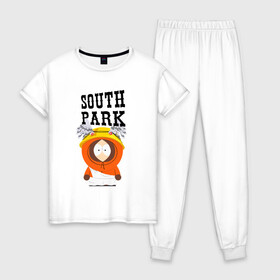 Женская пижама хлопок с принтом South Park Кенни , 100% хлопок | брюки и футболка прямого кроя, без карманов, на брюках мягкая резинка на поясе и по низу штанин | south park | баттерс | кайл | кени | кеннет | кенни | мультик | саус парк | стэнли | эрик | южный парк