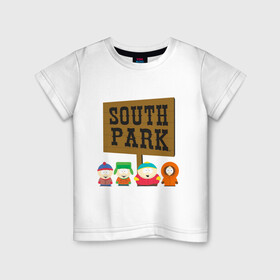 Детская футболка хлопок с принтом South Park. , 100% хлопок | круглый вырез горловины, полуприлегающий силуэт, длина до линии бедер | Тематика изображения на принте: south park | американская культура | американский мультсериал | колорадо | пародия | саус парк | саут парк | черный юмор | четыре мальчика | шоу | южный парк