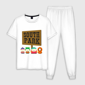Мужская пижама хлопок с принтом South Park. , 100% хлопок | брюки и футболка прямого кроя, без карманов, на брюках мягкая резинка на поясе и по низу штанин
 | south park | американская культура | американский мультсериал | колорадо | пародия | саус парк | саут парк | черный юмор | четыре мальчика | шоу | южный парк