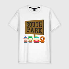 Мужская футболка хлопок Slim с принтом South Park , 92% хлопок, 8% лайкра | приталенный силуэт, круглый вырез ворота, длина до линии бедра, короткий рукав | south park | американская культура | американский мультсериал | колорадо | пародия | саус парк | саут парк | черный юмор | четыре мальчика | шоу | южный парк