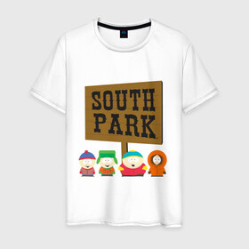 Мужская футболка хлопок с принтом South Park. , 100% хлопок | прямой крой, круглый вырез горловины, длина до линии бедер, слегка спущенное плечо. | south park | американская культура | американский мультсериал | колорадо | пародия | саус парк | саут парк | черный юмор | четыре мальчика | шоу | южный парк