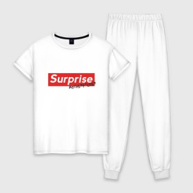 Женская пижама хлопок с принтом Surprise Motherf*cker , 100% хлопок | брюки и футболка прямого кроя, без карманов, на брюках мягкая резинка на поясе и по низу штанин | supreme | surprise | саприм | суприм | сюрпрайз | сюрприз