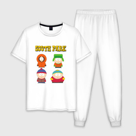 Мужская пижама хлопок с принтом ЮЖНЫЙ ПАРК , 100% хлопок | брюки и футболка прямого кроя, без карманов, на брюках мягкая резинка на поясе и по низу штанин
 | kenny | south park | кенни | мультфильмы | саус парк | южный парк