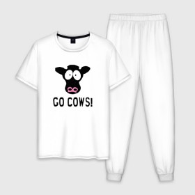 Мужская пижама хлопок с принтом South Park Go Cows! , 100% хлопок | брюки и футболка прямого кроя, без карманов, на брюках мягкая резинка на поясе и по низу штанин
 | Тематика изображения на принте: 
