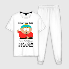 Мужская пижама хлопок с принтом Cartman - Screw You Guys , 100% хлопок | брюки и футболка прямого кроя, без карманов, на брюках мягкая резинка на поясе и по низу штанин
 | Тематика изображения на принте: 