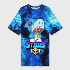 Платье-футболка 3D с принтом BRAWL STARS LEON SHARK ,  |  | 8 bit | 8 бит | bibi | blue | brawl stars | crow | el brown | fire | leon | leon shark | max | mr.p | sally leon | shark | stars | virus | werewolf | акула | биби | вирус | ворон | леон | оборотень | огонь | пингвин