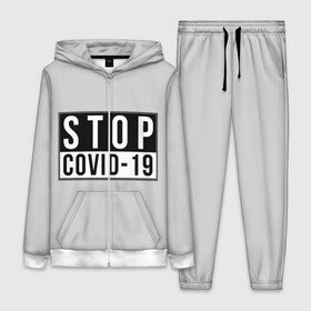 Женский костюм 3D с принтом Stop Covid 19 ,  |  | coronavirus | covid 19 | covid19 | virus | бактерии | болезнь | будь здоров | вирус | заболел | здоровье | инфекция | коронавирус | лечение | надпись | пандемия