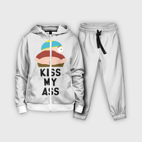 Детский костюм 3D с принтом Kiss My Ass ,  |  | Тематика изображения на принте: cartman | kenny | park | south | southpark | картман | кенни | мульт | мультик | парк | персонаж | персонажи | сериал | южный