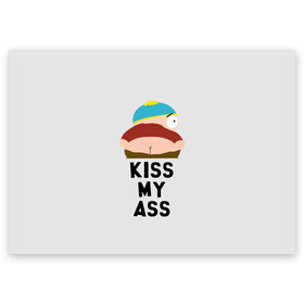Поздравительная открытка с принтом Kiss My Ass , 100% бумага | плотность бумаги 280 г/м2, матовая, на обратной стороне линовка и место для марки
 | cartman | kenny | park | south | southpark | картман | кенни | мульт | мультик | парк | персонаж | персонажи | сериал | южный