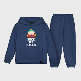 Детский костюм хлопок Oversize с принтом Suck My Balls ,  |  | Тематика изображения на принте: cartman | kenny | park | south | southpark | картман | кенни | мульт | мультик | парк | персонаж | персонажи | сериал | южный