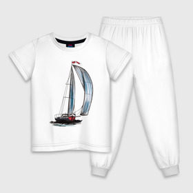 Детская пижама хлопок с принтом Парусник , 100% хлопок |  брюки и футболка прямого кроя, без карманов, на брюках мягкая резинка на поясе и по низу штанин
 | арт | корабль | лодка | парус | парусник