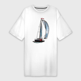 Платье-футболка хлопок с принтом Парусник ,  |  | арт | корабль | лодка | парус | парусник