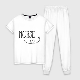 Женская пижама хлопок с принтом Nurse , 100% хлопок | брюки и футболка прямого кроя, без карманов, на брюках мягкая резинка на поясе и по низу штанин | медицина | медсестра | фонендоскоп