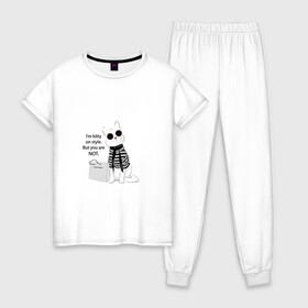 Женская пижама хлопок с принтом Kitty on style , 100% хлопок | брюки и футболка прямого кроя, без карманов, на брюках мягкая резинка на поясе и по низу штанин | style | коты | кошки | надписи | стиль