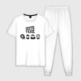 Мужская пижама хлопок с принтом South park , 100% хлопок | брюки и футболка прямого кроя, без карманов, на брюках мягкая резинка на поясе и по низу штанин
 | кайл брофловски | кенни маккормик | стэн марш | эрик картман
