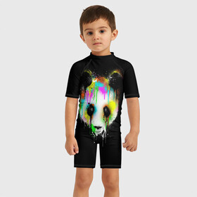 Детский купальный костюм 3D с принтом ПАНДА В КРАСКЕ | PANDA IN PAINT , Полиэстер 85%, Спандекс 15% | застежка на молнии на спине | panda | животные | краска | медведь | милая | няшная | панда | прикольная | смешно | юмор