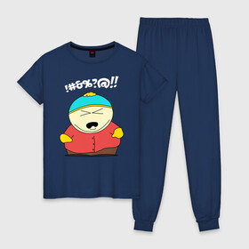 Женская пижама хлопок с принтом South Park Эрик Картман , 100% хлопок | брюки и футболка прямого кроя, без карманов, на брюках мягкая резинка на поясе и по низу штанин | eric cartman | south park | эрик картман | южный парк