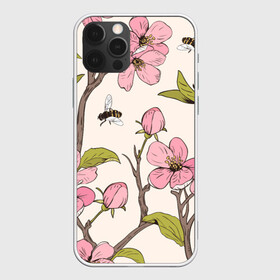 Чехол для iPhone 12 Pro Max с принтом САКУРА | SAKURA , Силикон |  | animals | bees | chery | flowers | insects | japan | sakura | вишня | животные | насекомые | пчелы | растения | сакура | цветы | цветы сакуры | япония