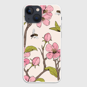 Чехол для iPhone 13 mini с принтом САКУРА | SAKURA ,  |  | Тематика изображения на принте: animals | bees | chery | flowers | insects | japan | sakura | вишня | животные | насекомые | пчелы | растения | сакура | цветы | цветы сакуры | япония