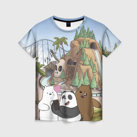 Женская футболка 3D с принтом Вся правда о медведях. Селфи , 100% полиэфир ( синтетическое хлопкоподобное полотно) | прямой крой, круглый вырез горловины, длина до линии бедер | grizzly | ice bear | panda | the three bare bears | vdzajul | we bare bears | белый | вся правда о медведях | гризли | панда | правда