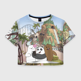 Женская футболка Crop-top 3D с принтом Вся правда о медведях. Селфи , 100% полиэстер | круглая горловина, длина футболки до линии талии, рукава с отворотами | grizzly | ice bear | panda | the three bare bears | vdzajul | we bare bears | белый | вся правда о медведях | гризли | панда | правда