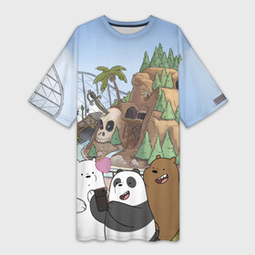 Платье-футболка 3D с принтом Вся правда о медведях. Селфи ,  |  | grizzly | ice bear | panda | the three bare bears | vdzajul | we bare bears | белый | вся правда о медведях | гризли | панда | правда