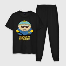 Мужская пижама хлопок с принтом South Park, Эрик Картман , 100% хлопок | брюки и футболка прямого кроя, без карманов, на брюках мягкая резинка на поясе и по низу штанин
 | Тематика изображения на принте: eric cartman | respect my authority | south park | эрик картман | южный парк