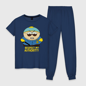 Женская пижама хлопок с принтом South Park Эрик Картман , 100% хлопок | брюки и футболка прямого кроя, без карманов, на брюках мягкая резинка на поясе и по низу штанин | eric cartman | respect my authority | south park | эрик картман | южный парк