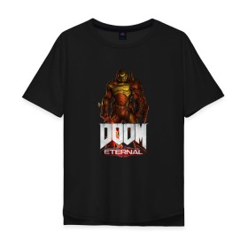 Мужская футболка хлопок Oversize с принтом DOOM ETERNAL , 100% хлопок | свободный крой, круглый ворот, “спинка” длиннее передней части | Тематика изображения на принте: demons | devil | doom | doom eternal | doom guy | doom slayer | hell | slayer | ад | демоны | дум | палач рока