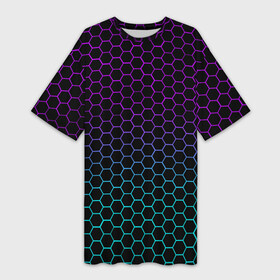 Платье-футболка 3D с принтом НЕОНОВЫЕ СОТЫ ,  |  | abstraction | cyberpunk | geometry | hexagon | neon | stripes | techno | texture | triangle | абстракция | геометрия | краски | неон | неоновый | сетка | соты | стальная броня | текстура