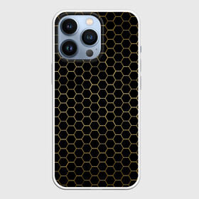 Чехол для iPhone 13 Pro с принтом ЗОЛОТЫЕ СОТЫ | GOLDEN HONEYCOMBS ,  |  | abstract | geometry | geometry stripes | golden honeycombs | grunge | texture | абстракция | брызги | геометрические полосы | геометрия | гранж | золотые соты | краски | соты | текстура